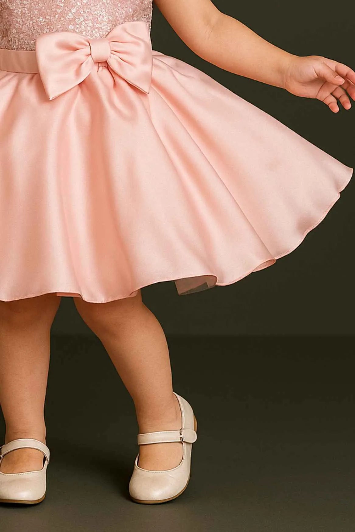 Peach Party Frock With Sequins Work For Girls