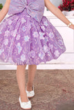 Lavender Party Wear Frock with Oversized Sequin Bow and 3D Floral Embroidery For Girls