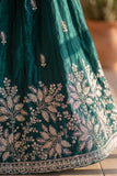 Girls Teal Green Floral Embroidered Ethnic Lehenga Choli Set with Dupatta