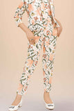 Trendy Mint Green And Cream Floral Printed Co Ord Set With Overcoat For Girls