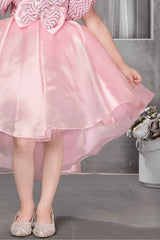 Pink Puff Sleeves With Sequins Work Tailback Frock For Girls