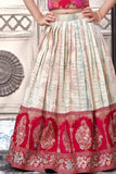 Traditional Cream & Pink Embroidered Pattu Pavadai Set for Girls