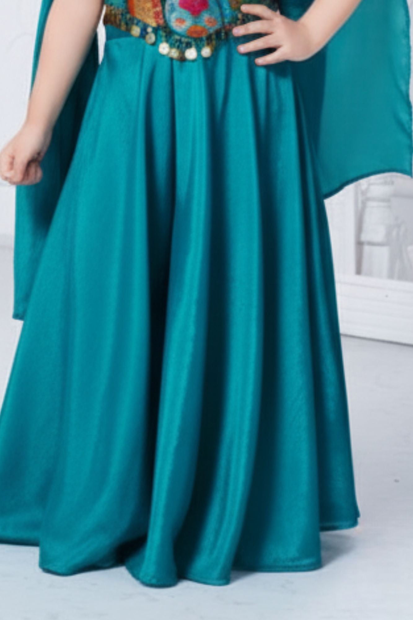 Blue Embellished Palazzo Set with Coin Lace Detailing For Girls