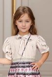 Stylish Beige And Pink Printed Frock With Sling Bag For Girls