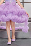 Lavender Sequin Embellished High-Low Party Dress with Ruffle Hem For Girls