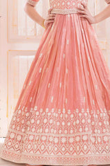 Peach Sequins Work And Embroidered Ethnic Gown For Girls