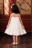 Pearl White 3D Bow Embellished Party Wear Frock For Girls