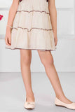 Cream Tiered Dress with Maroon Shrug and Embroidered Bodice For Girls