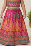 Rani Pink and Orange Embroidered Lehenga Choli with Dupatta For Girls