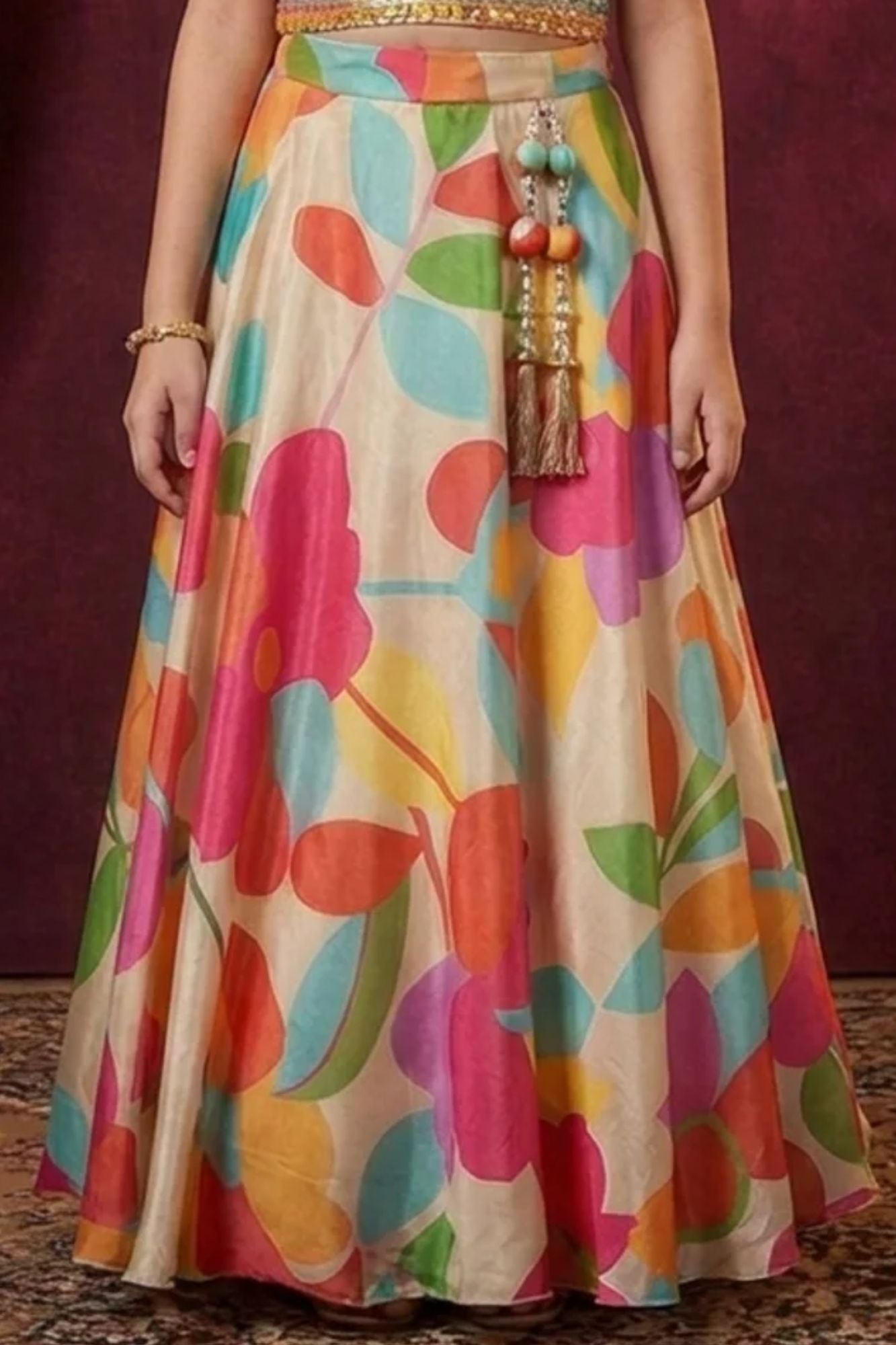 Multicolor Mirror-Embroidered Lehenga Choli Set for Girls