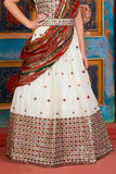 White Embroidered Lehenga Choli with Multicolor Floral Motifs For Girls