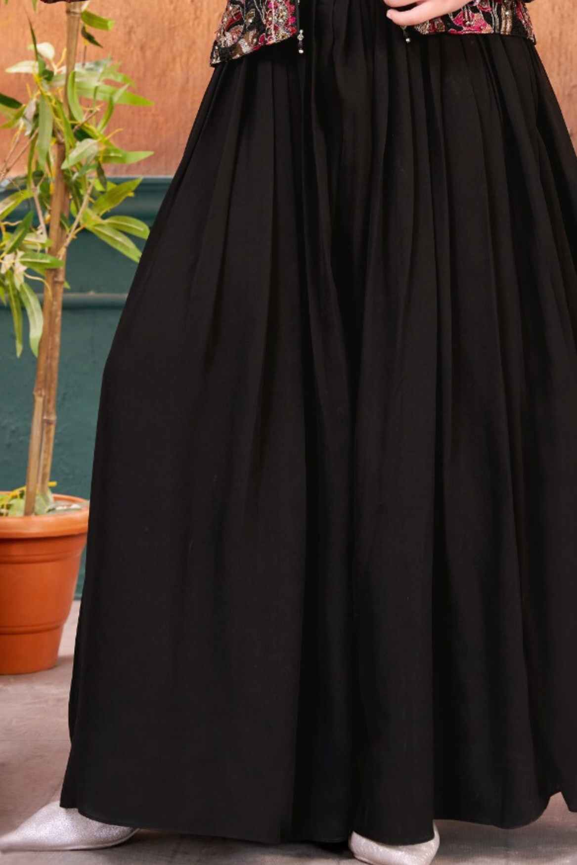 Black Palazzo Set With Sequin And Embroidered For Girls