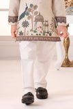 Heritage Peacock Beige Printed Kurta with White Pajama For Girls