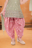 Pista Sleeveless Kurti with Foil-Print Pink Patiala And Dupatta For Girls