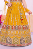 Yellow Embroidered Lehenga Choli Set with Dupatta & Tassel Detail For Girls