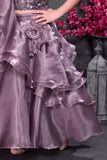 Premium Mauve Shimmer Ruffle Lehenga Set with Sequin Blouse For Girls