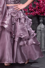 Premium Mauve Shimmer Ruffle Lehenga Set with Sequin Blouse For Girls