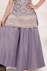 Lavender Sequins Embroidered Palazzo Set With Dupatta For Girls
