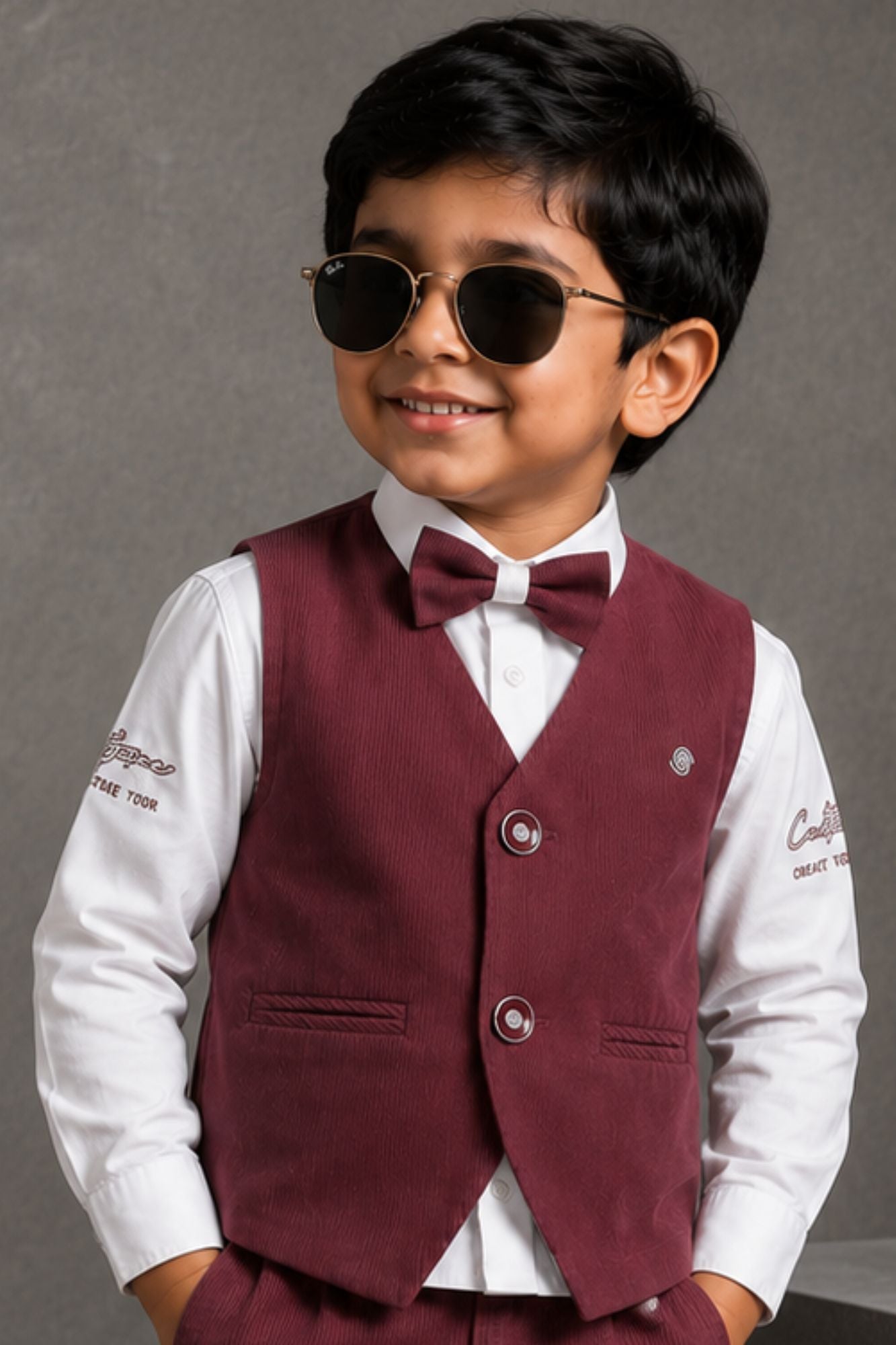 Boys Dusty Rose  Waistcoat Suit Set with Bow Tie