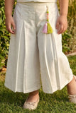 Girls Cream Pleated Co-Ord Set with Floral Patch Pocket