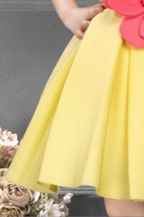 Yellow Frock With Asymmetric Sleeves And Floral Embellished For Girls