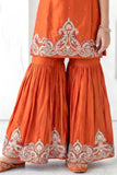 Orange Embroidered Sharara Set With Dupatta For Girls