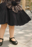 Black Party Frock With Sequins And Floral Embellishment For Girls