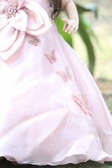 Peach Sleeveless With Floral And Butterfly Embellished Gown For Girls