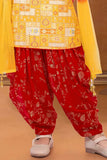 Yellow Kurti With Red Patiala Suit Set For Girls