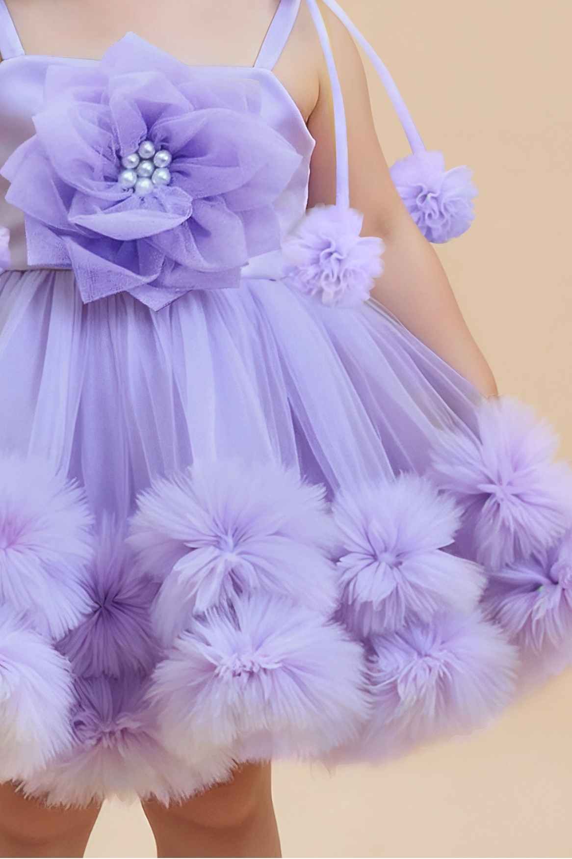 Lilac Ruffle Frock With Floral Embellished For Girls