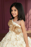 Girls Cream Floral Party Frock with 3D Rosette Work And Statement Bow