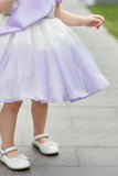 Lavender & White Ombre Party Wear Frock With One-Shoulder Bow Design For Girls