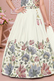 Cream Floral Embroidered Lehenga Choli And Dupatta For Girls