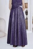Purple Metallic Criss-Cross Gown with Embellished Waist For Girls