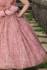 Peach Gown With Floral Embellished And Shimmer For Girls