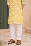Tie And Dye Yellow Kurta Set For Boys