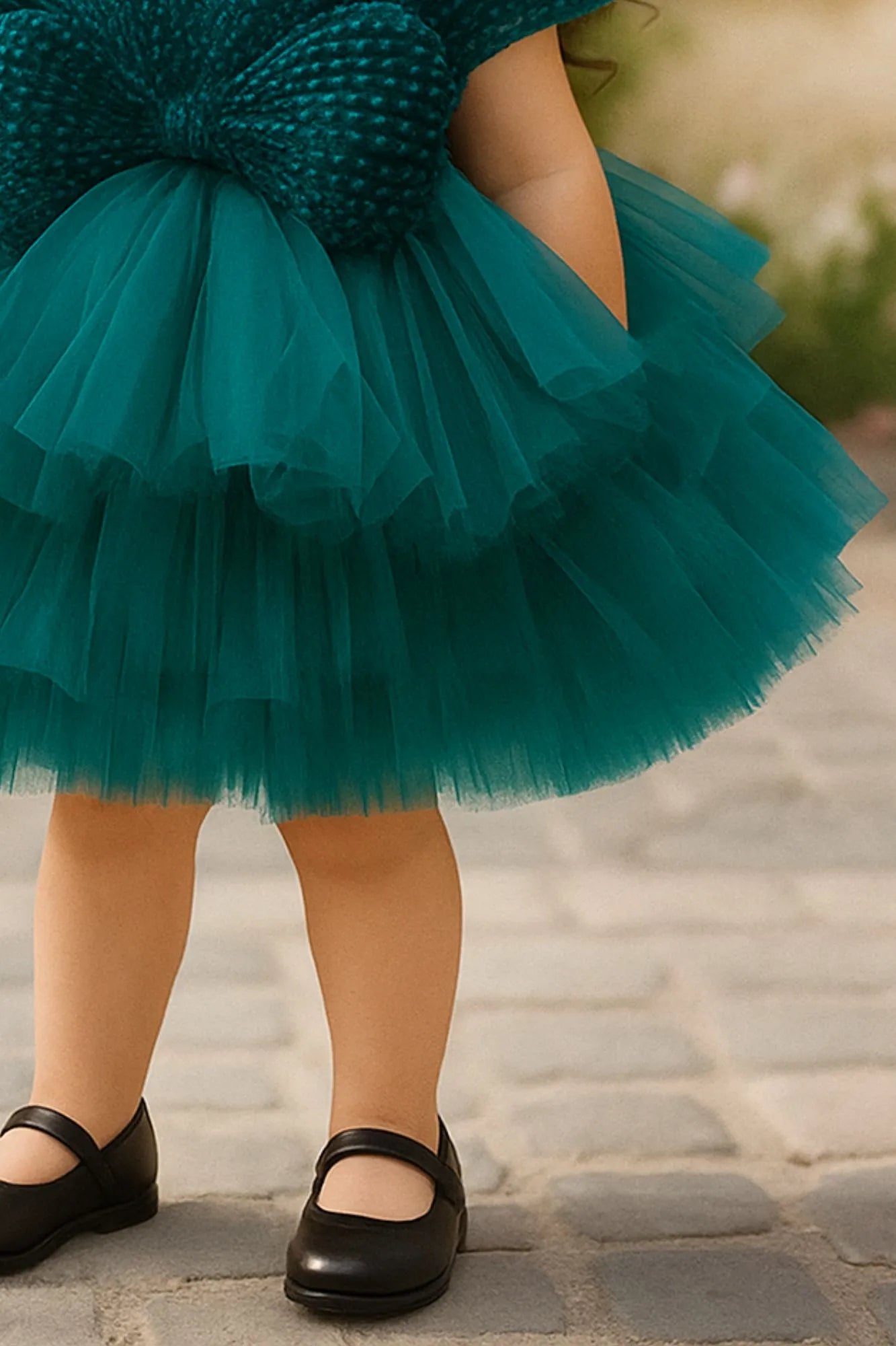 Teal Blue Party Wear Frock with Oversized Bow For Girls
