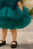 Teal Blue Party Wear Frock with Oversized Bow For Girls