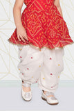 Red Bandhani Printed Top With Dhoti Set For Girls