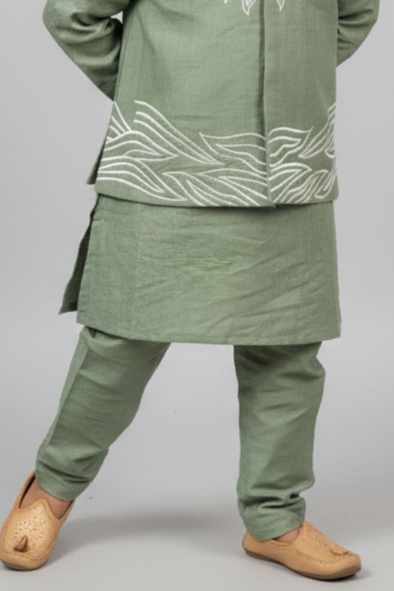 Pista Green Kurta with Embroidered Waist-coat For Boys