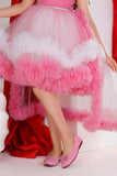 Pink Ruffle Party Frock With Stone Embellished And High-Low Hem For Girls