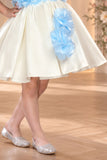 Stylish Blue And Cream Ruffled Frock For Girl