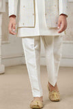 Cream Sequins Work And Thread Embroidered Sherwani Set For Boys