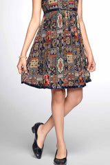 Navy Blue Motif Printed And Sequin Work Casual Frock For Girls