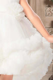 White Net Multilayer With Ruffle Frock For Girls