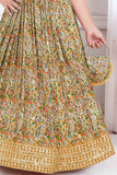 Multicolor Mirror Work And Floral Printed Ethnic Gown For Girls