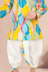 Multicolor Printed Kurta With Dhoti Set For Boys