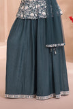 Dark Green Embroidered Palazzo Set with Dupatta For Girls