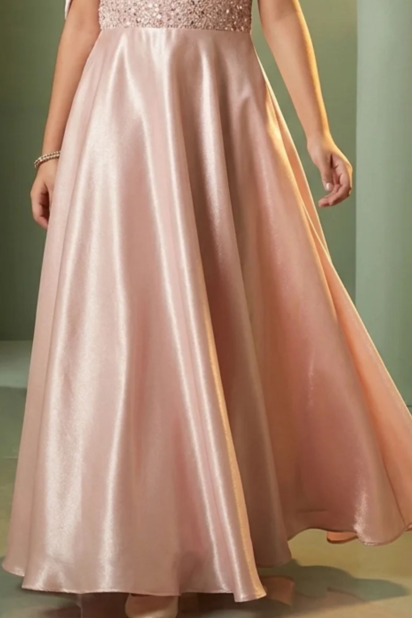 Girls Blush Pink One-Shoulder Party Wear Gown