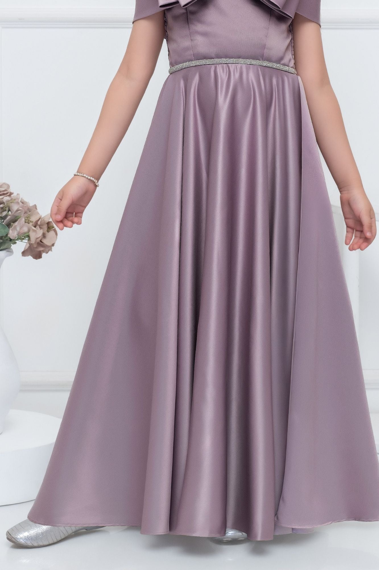 Mauve Embellished Bow Party Gown for Girls For Girls